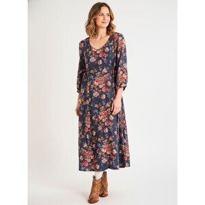 April Cornell Victorian Rose Mori Dress Blue Floral Cottagecore Midi EUC Size 2X